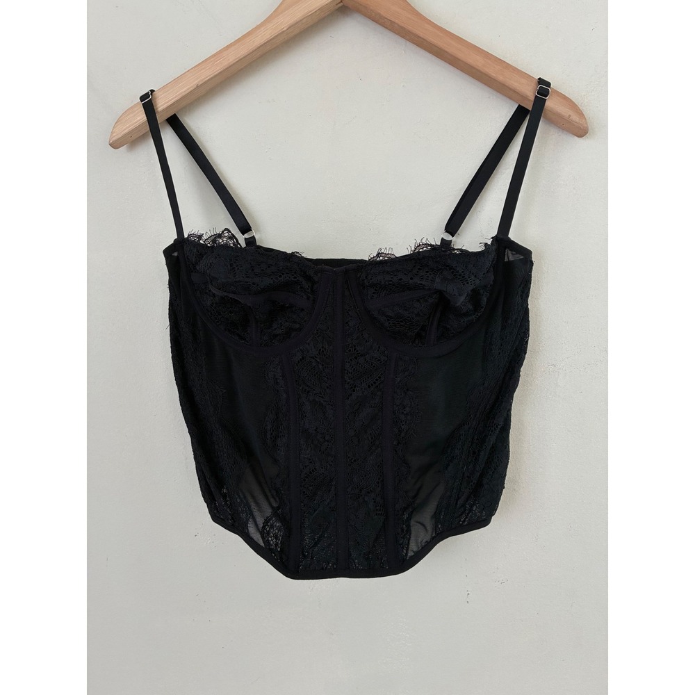 Dealmore Black Lace Corset Top Sheer Mesh Boned Underwire Bustier Camisole